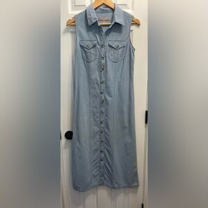 Croft & Barrow Sz 8 Blue Denim Sleeveless Button Down Dress Cottagecore Belted
